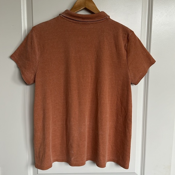 NWOT Jane + Delancey Polo Shirt sz Medium Womens Ribbed Vintage Look V-Neck Clay - Picture 7 of 13